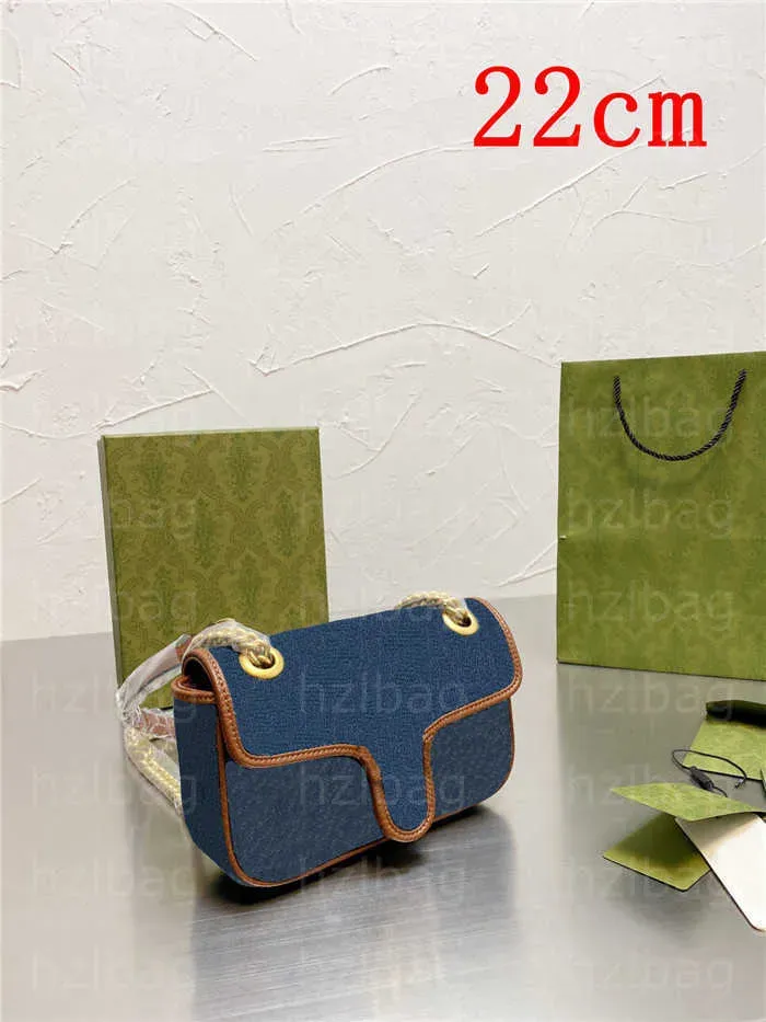 Cross Body Canvas bag Washed Jacquard Denim Womens Handbag Dark Blue Ivory Purse Wallet Chain Designer Shoulder
