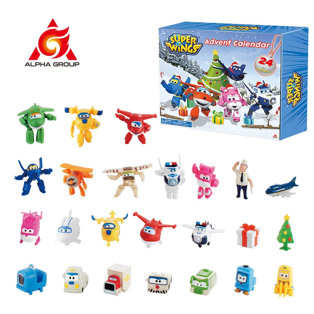 Actiespeelgoedfiguren Super Wings Adventskalender Exclusief Xmas 24pcs Blind Doors Vliegtuig Robot Actiefiguren Kerstmis Verjaardagscadeaus Speelgoed voor kinderen 230628