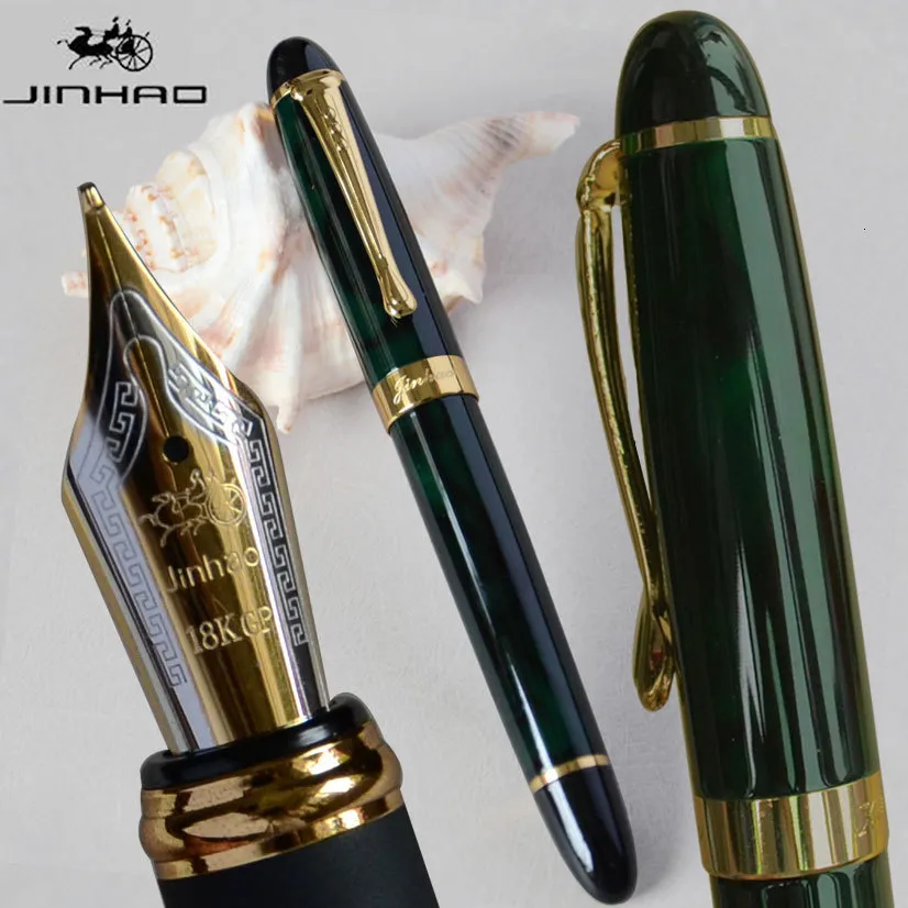 Fountain Penns Iraurita Fountain Pen Jinhao X450 Dark Green and Golden 18 Kgp 07mm Broad Nib Full Metal Blue Red 21 Colors Ink 450 230630