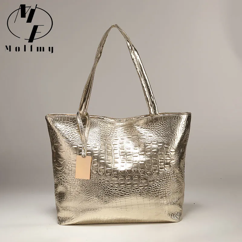 Evening Bags Brand Fashion Casual Women Shoulder Silver Gold Black Handbag PU Leather Female Big Tote Bag Ladies Hand Sac 230629
