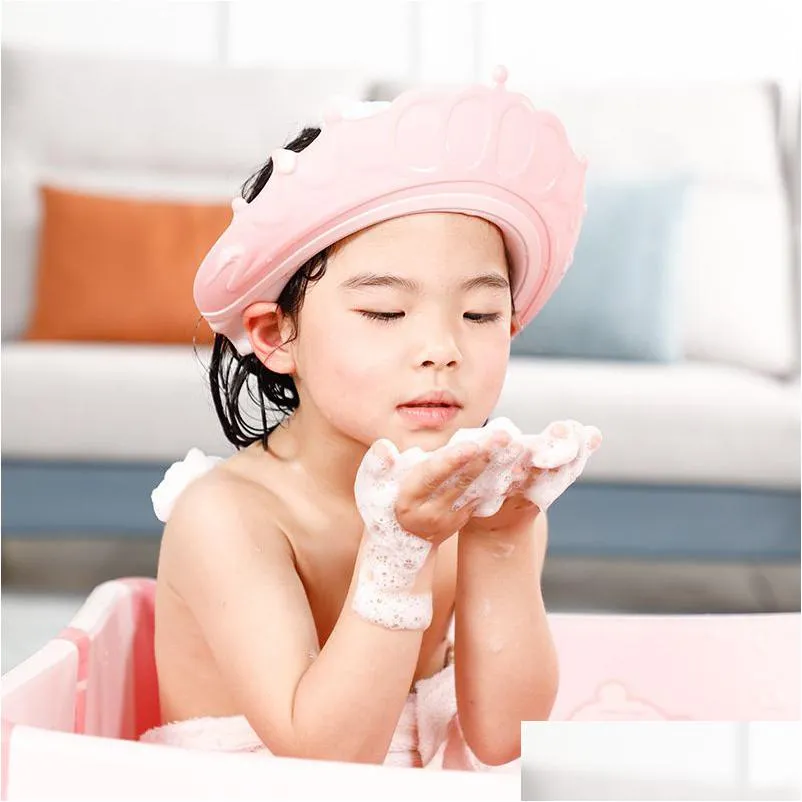 Andere Bad-Toilettenartikel Einstellbare Baby-Dusche-Shampoo-Kappe Kronenform Waschen Haarschild Hut für Gehörschutz Versorgung Drop Deli Dhyis
