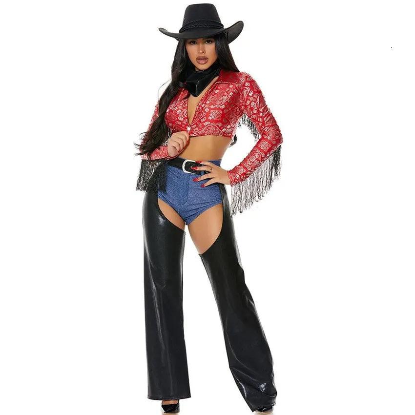 6Pcs Women's Halloween Party Cowboy Costume Gothic Cowgirl Cosplay Uniform  Suit Carnival Costumes