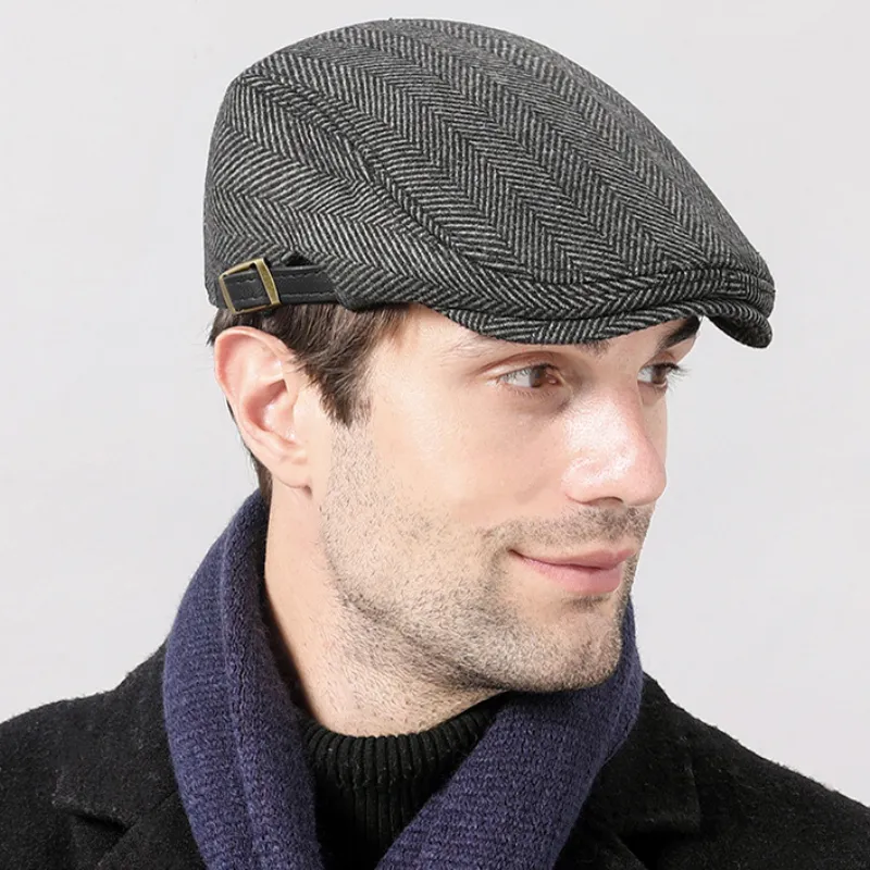 Bérets hommes haute qualité automne hiver laine chapeau rayé lierre gavroche casquette plate artiste peintre chapeau mâle réglable béret casquette