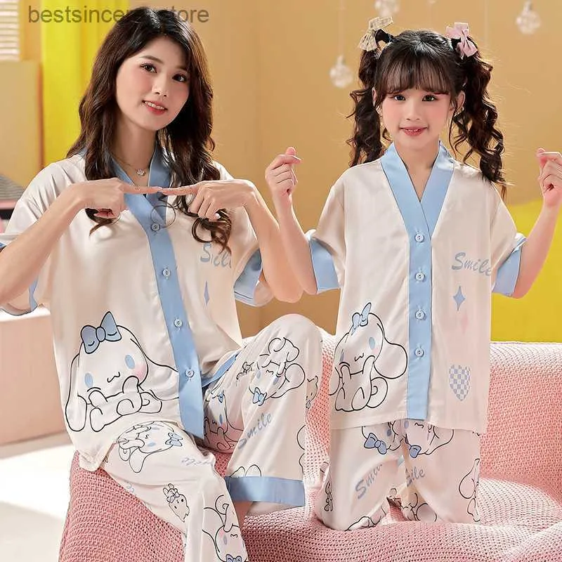 Kawaii Ice Silk Cinnamoroll Pajamas My Melody Summer Thin Parent