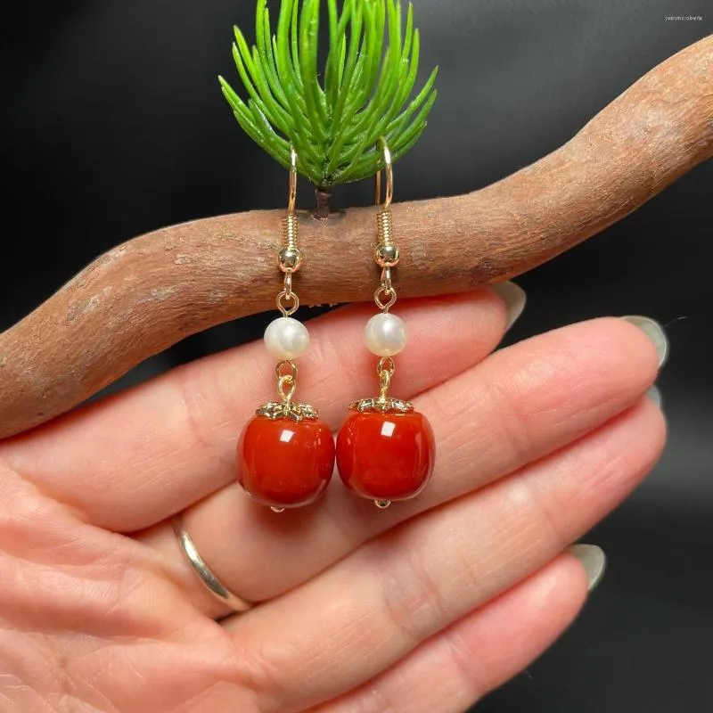 Dangle Earrings Natural Red Agate Jade Pearl Beads Hook Earring Fashion Style Gem Drop For Women Trendy Jewelry