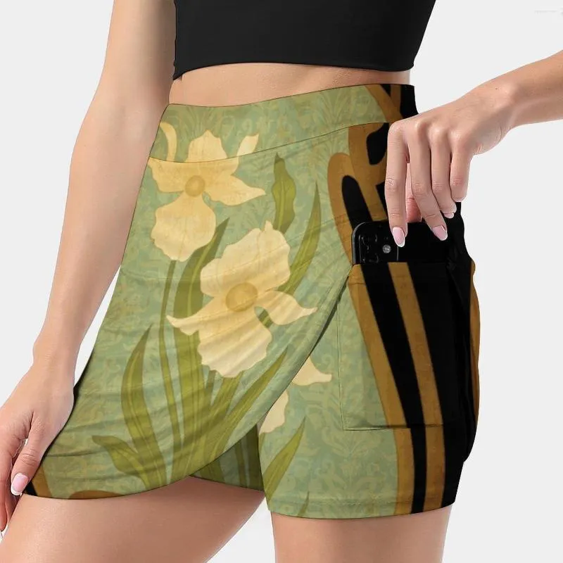 Kjolar art nouveau blommor sommar kvinnors shorts kjol 2 i 1 fitness yoga tennis