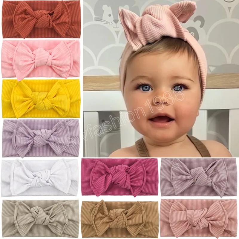 Spädbarnsfast färg randiga bågar bred pannband mode handgjorda bowknot småbarn hårband barn huvudkläder kläddekoration