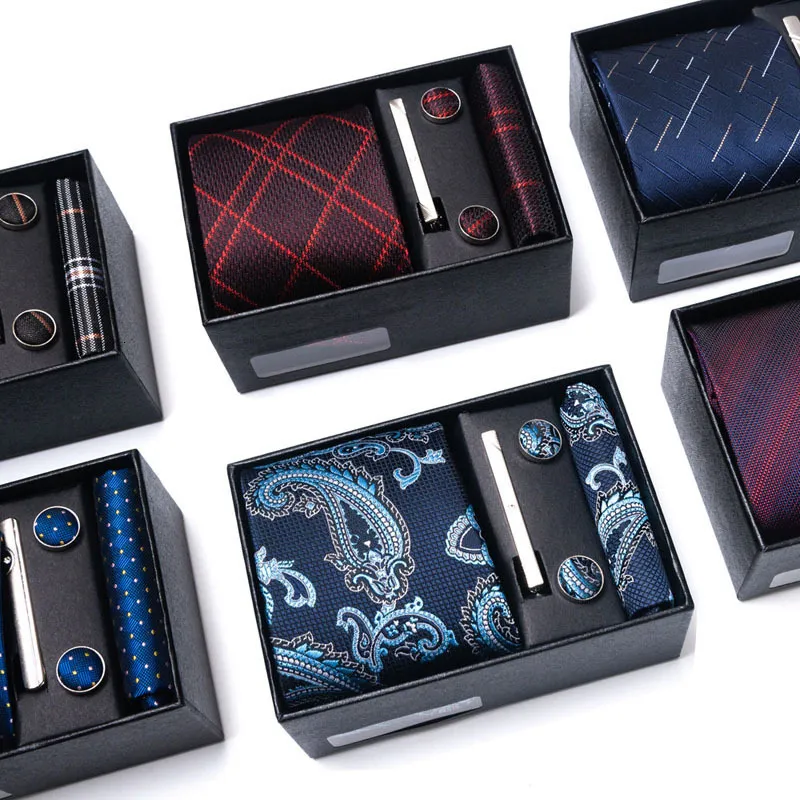 Tie Clips Luxe Kwaliteit mannen Stropdas Gift Set Formele Stropdassen En Clip Hanky Manchetknopen Pakken Voor Man Bruiloft Das Gravata Doos 230629