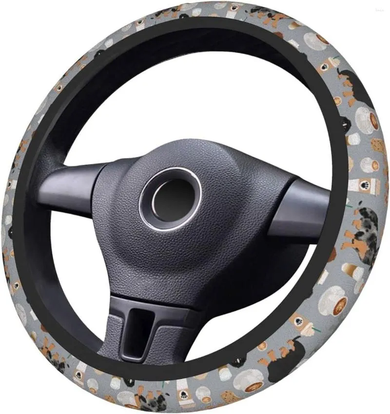 Couvre volant teckel mignon chien gris couverture pour hommes femmes universel à la mode anti-dérapant respirant SUV voiture accessoires été