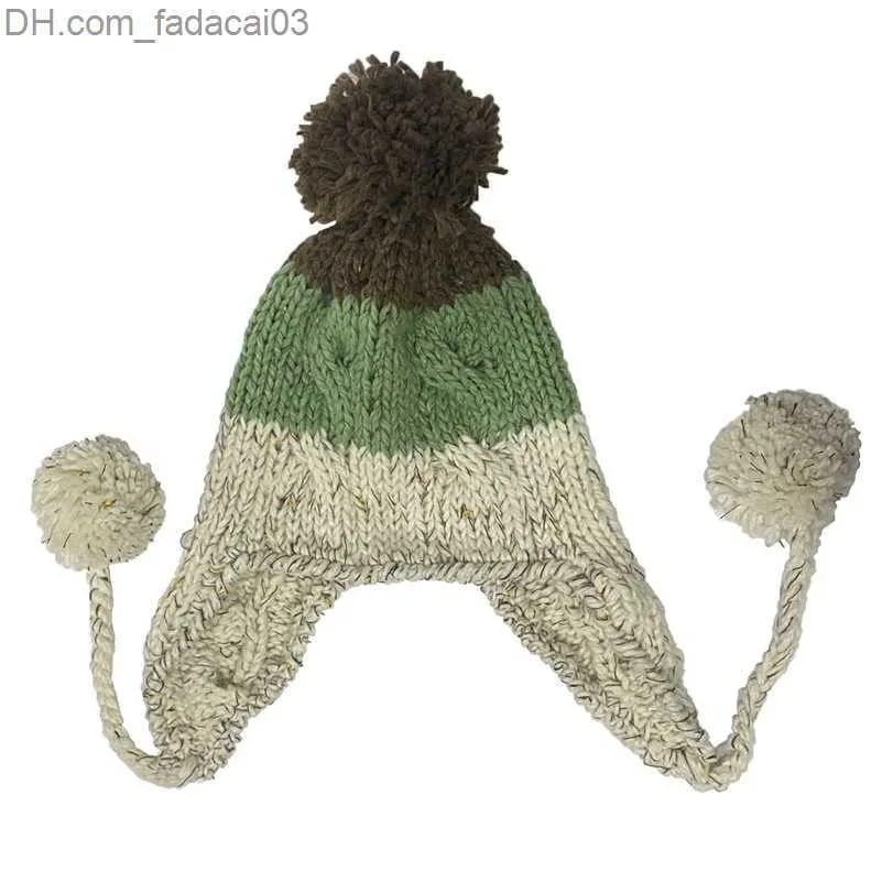 Beanie/Skull Caps BomHCS Crochet Handmade Knitted Pompom Ball Beanie Braided Winter Warm Hat 220817 Z230630