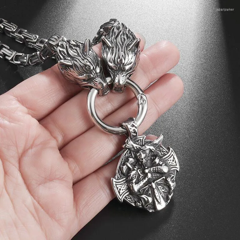 Pendant Necklaces Odin Knight Wolf Stainless Steel Byzantine Chain Men's Nordic Amulet Jewelry Viking Animal Cross Raven Necklace