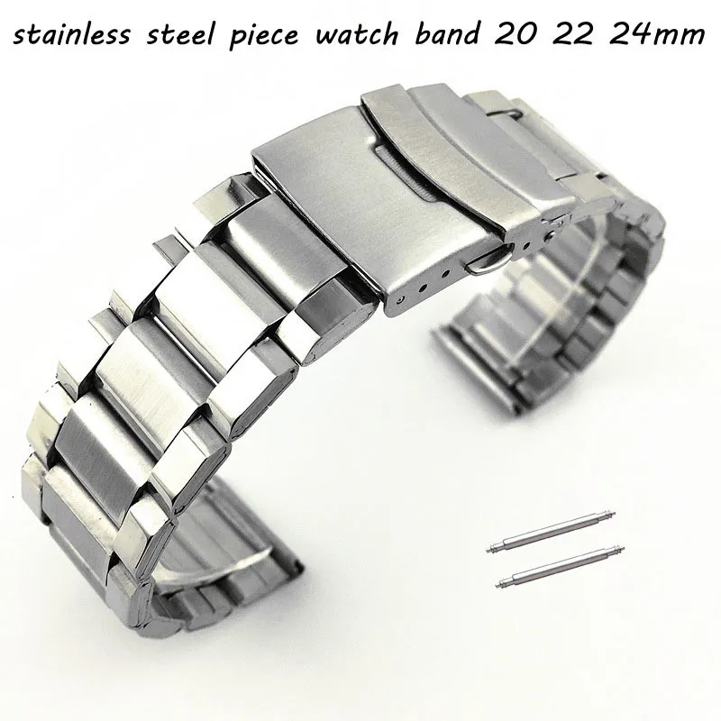 Titta på band Silver Security Buckle rostfritt stål Band Band 20mm 22mm 24mm Watch Strap Wrist Armband 3 Pärlor med stift 230626