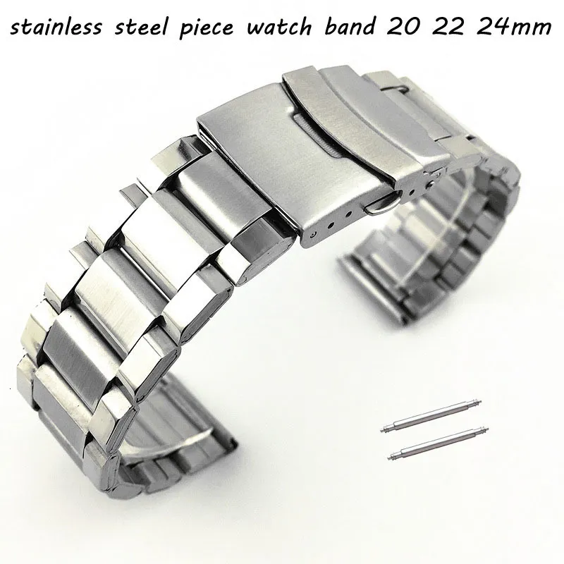 Uhrenarmbänder Silber Sicherheitsschnalle Edelstahl Stück Uhrenarmband 20 mm 22 mm 24 mm Uhrenarmband Handgelenk Armband 3 Perlen Gürtel mit Stiften 230626