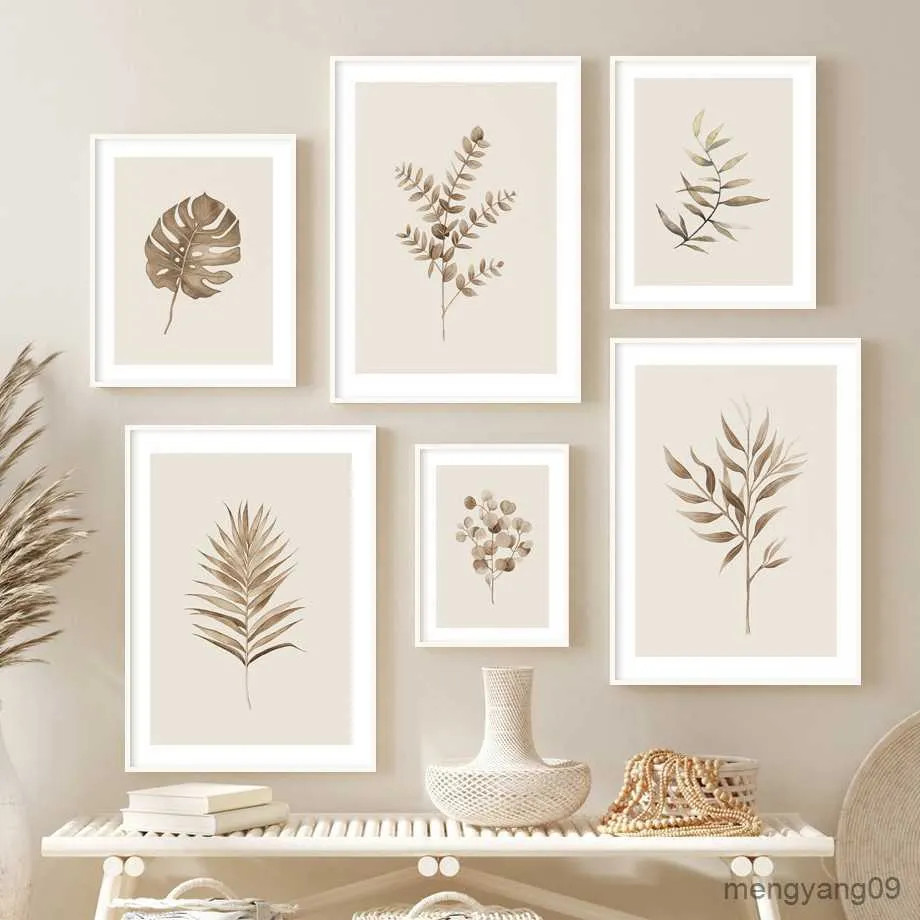 Annan heminredning Beige Abstract Plant Palm Leaves Art Canvas Målande nordiska affischer skriver ut bilder för vardagsrumsdekor R230630