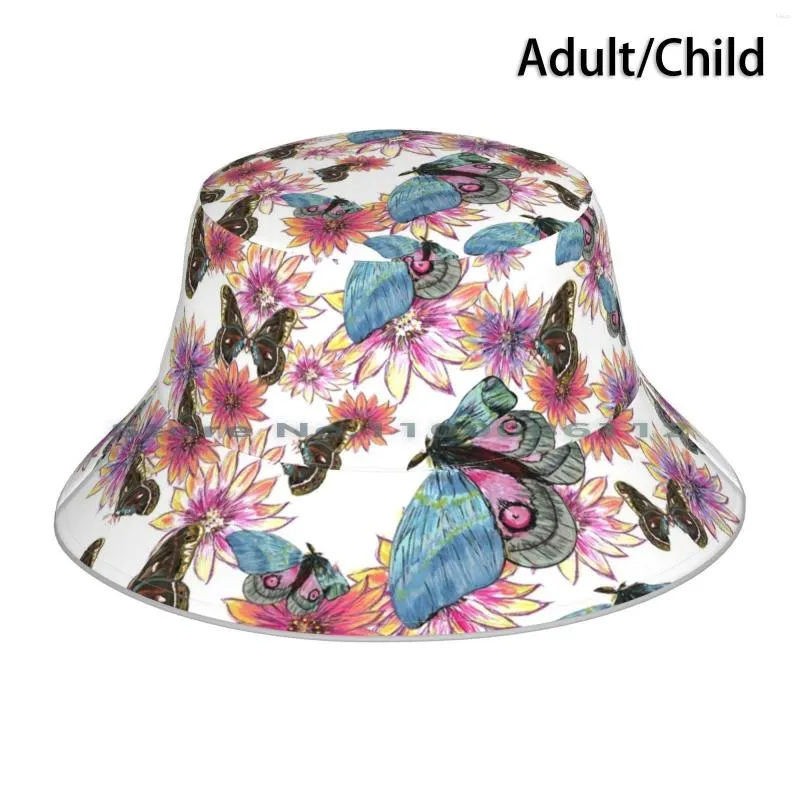 Bérets beau motif de printemps chapeau de seau chapeau de soleil fleurs fleurs florales Slossom jardin Art papillons Nature