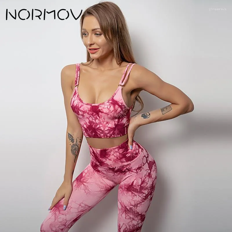 Active Sets NORMOV Tie Dyeing Yoga Set Seamless Women Sports Gym For Woman Female Vest Sport Tops High Waist
