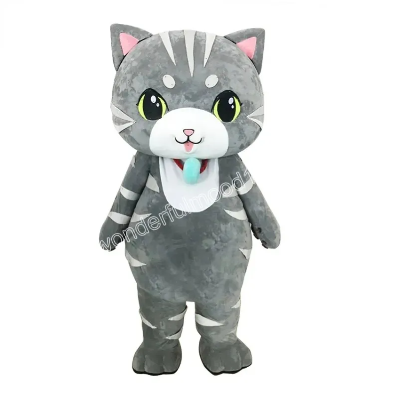 Graue Katze Puppe Maskottchen Kostüm Pelz Lederjacke Halloween Anzug Rollenspiel Weihnachten Ostern Festival Erwachsene