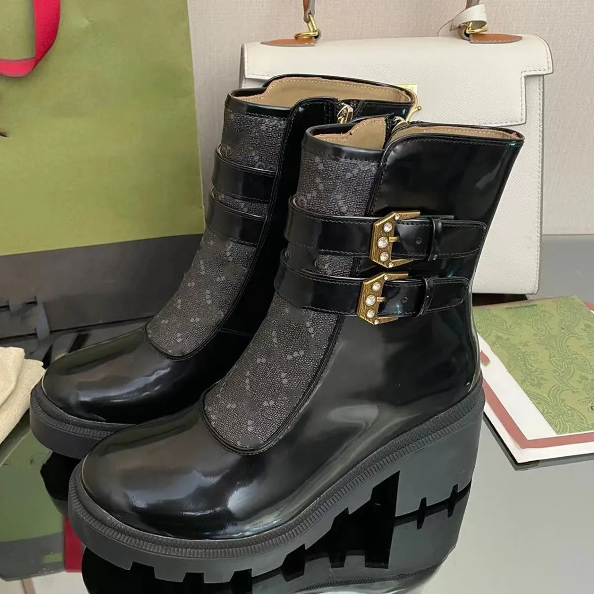 Beverly black patent buckle heeled store ankle boots