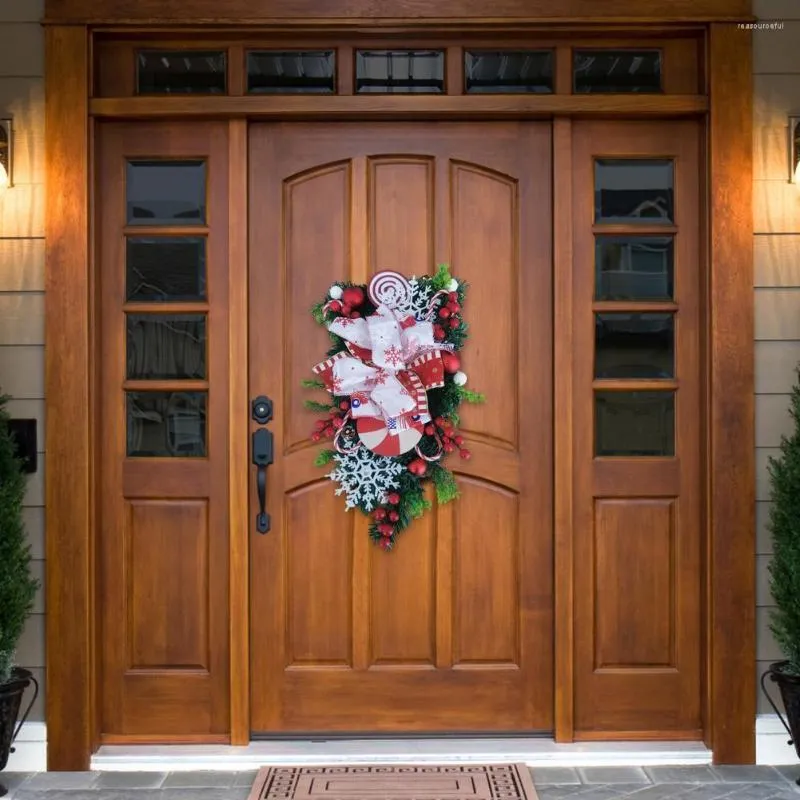 Flores decorativas para porta de Natal Decoração frontal guirlanda artificial reutilizável Coroa de árvore de cores fixas Criar atmosfera