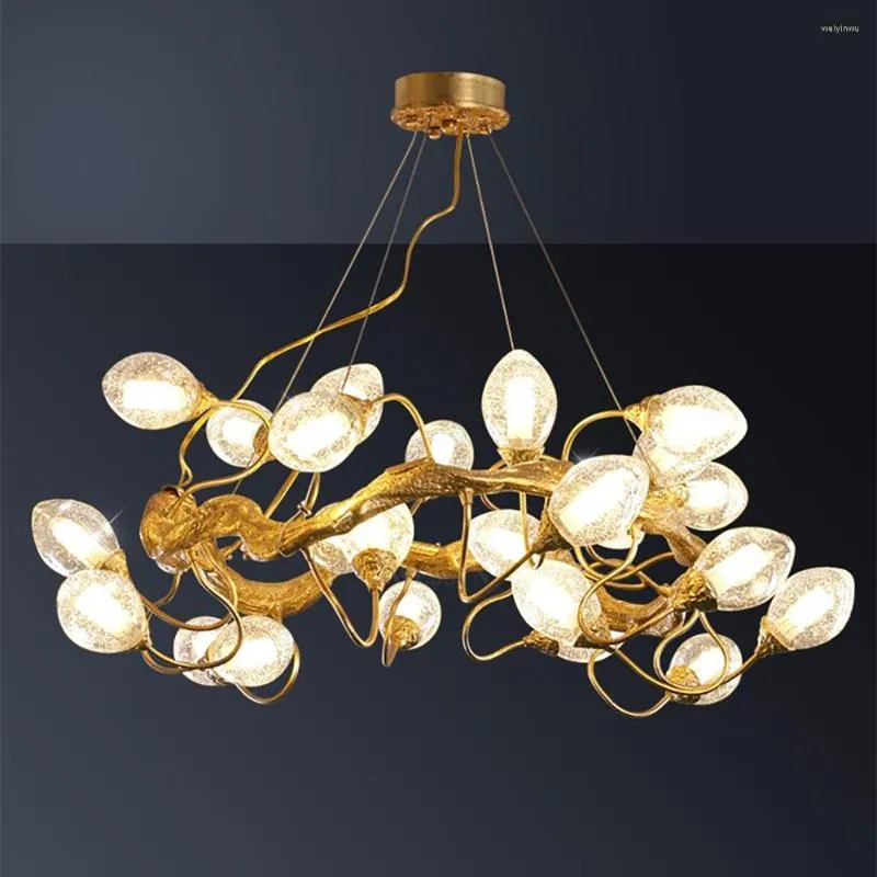 Lustres Moderne De Luxe Cuivre LED Branche Lustre Creative Salon Pendentif Lumières Villa Hall Restauran Clubhouse Chambre Art