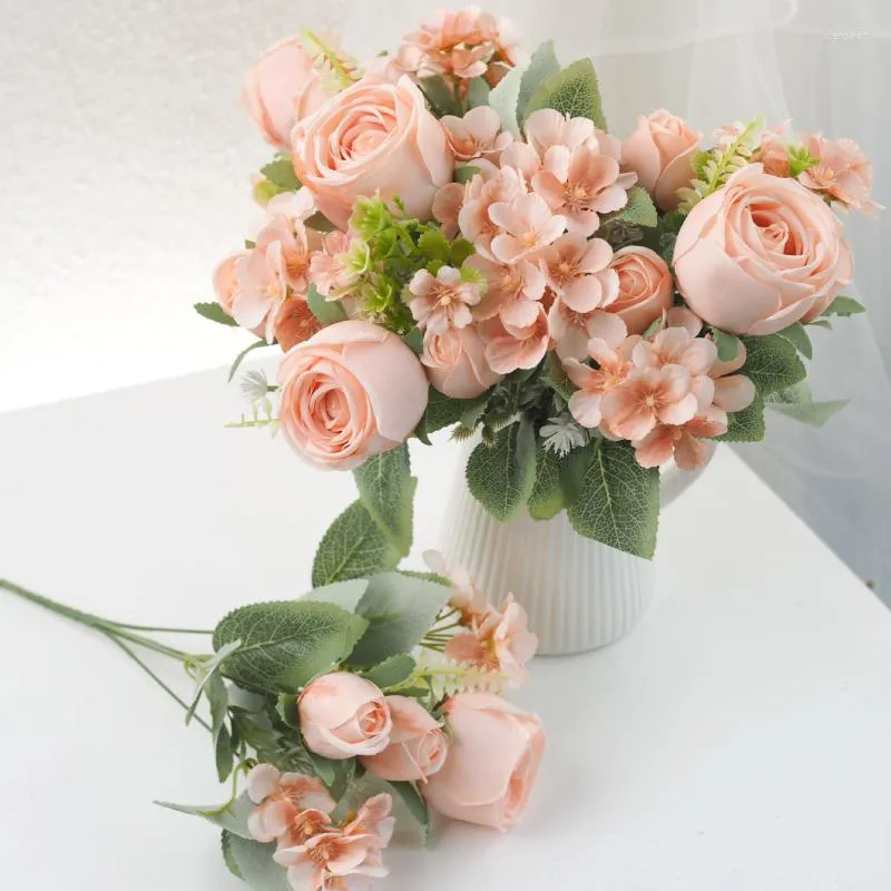 Dekorativa blommor 1 bunt 32 cm rose siden artificiell 5 stor huvud vit bröllop hem juldekoration inomhus bukett hantverk närvarande