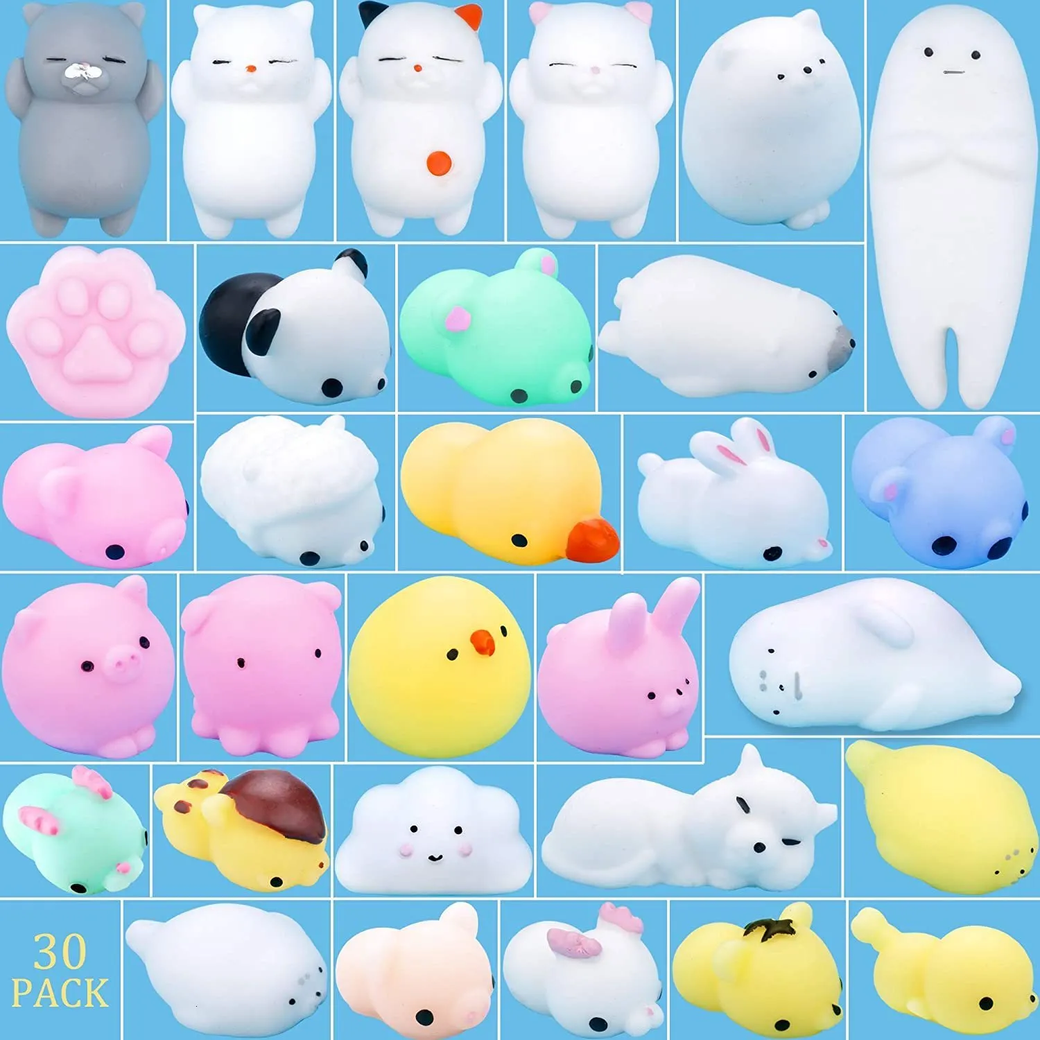 Dekompressionsleksak 30 st squishies mochi djur stress leksaker mini djur squishy stress lättnad djur leksaker pressar leksaker 100% olika mönster 230629