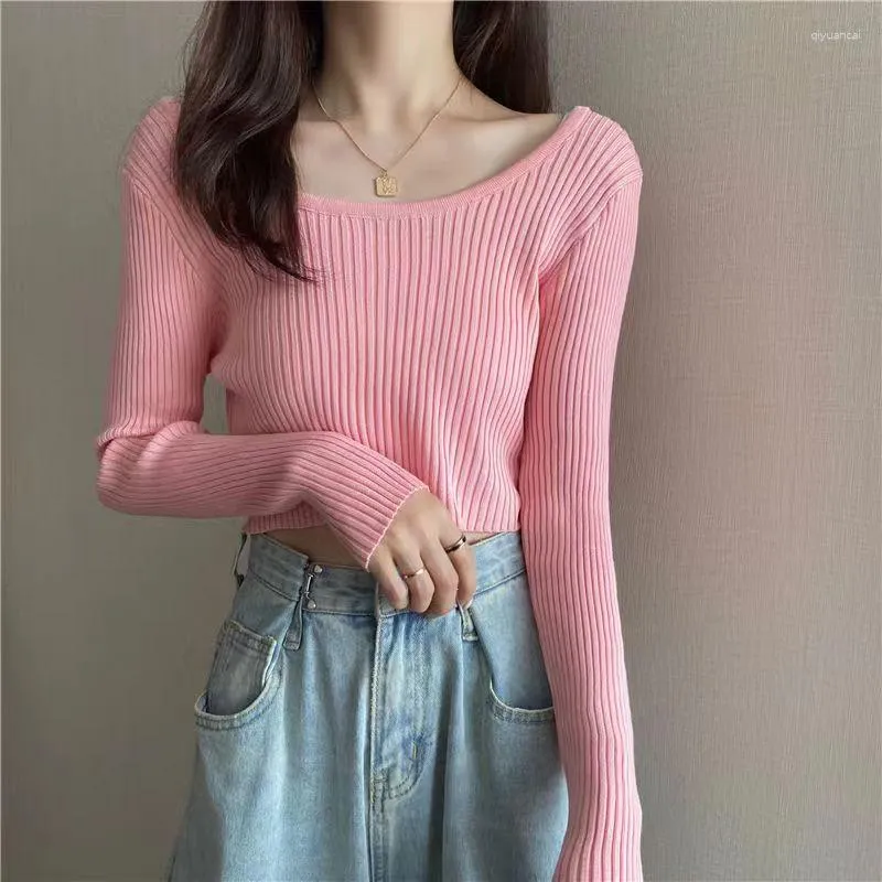 Frauen Pullover Abgeschnitten Pullover Koreanischen Stil Crop Top Gestrickte Rosa Weiß Pullover Sexy Kawaii Langarm Herbst Winter Pull Femme hiver