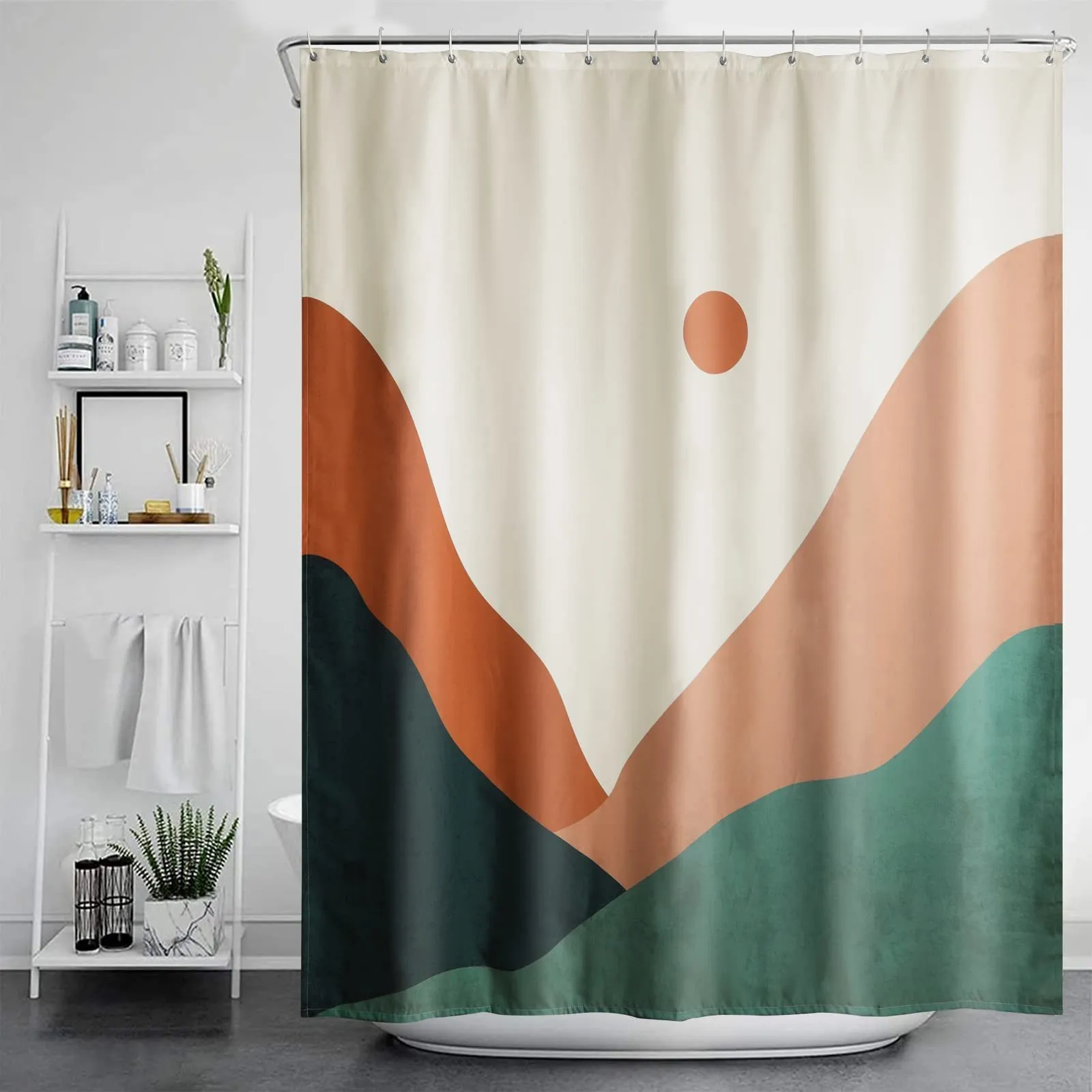 Shower Curtains Modern Boho Shower Curtain Mid Century Abstract Mountain Sunset Shower Curtain Aesthetic Minimalist Art Bath Curtain with Hooks 230629