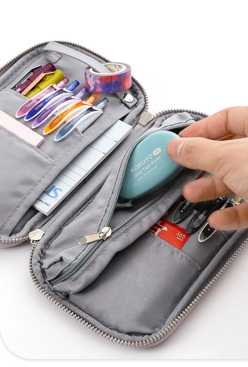Wholesale Kokuyo Corduroy Lilac Pencil Case Flat Open Multi