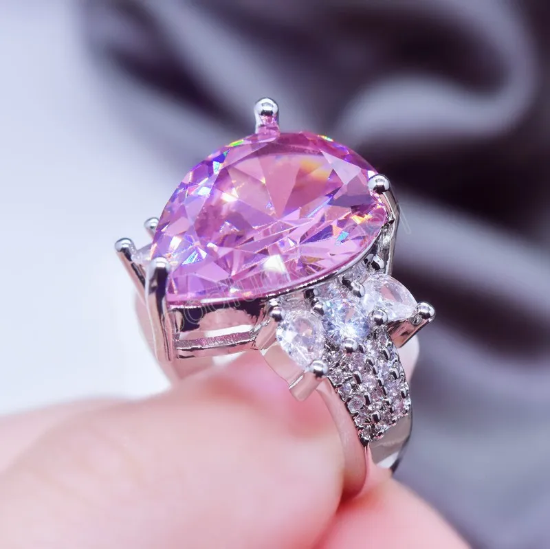 Moda gruszka pierścionka wkładka różowa woda kropla sześcienna z cyrkonu minimalistyczna regulowana biżuteria dla kobiet prezenty zaręczynowe ślubne