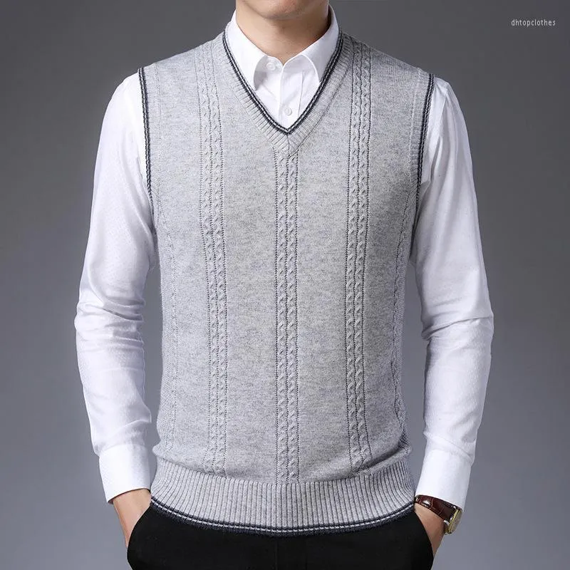 Men's Vests Autumn And Winter Men's Sweater High Quality Vest Business Work Casual Gentleman V-Neck Pullover Fashion Knitted Coat