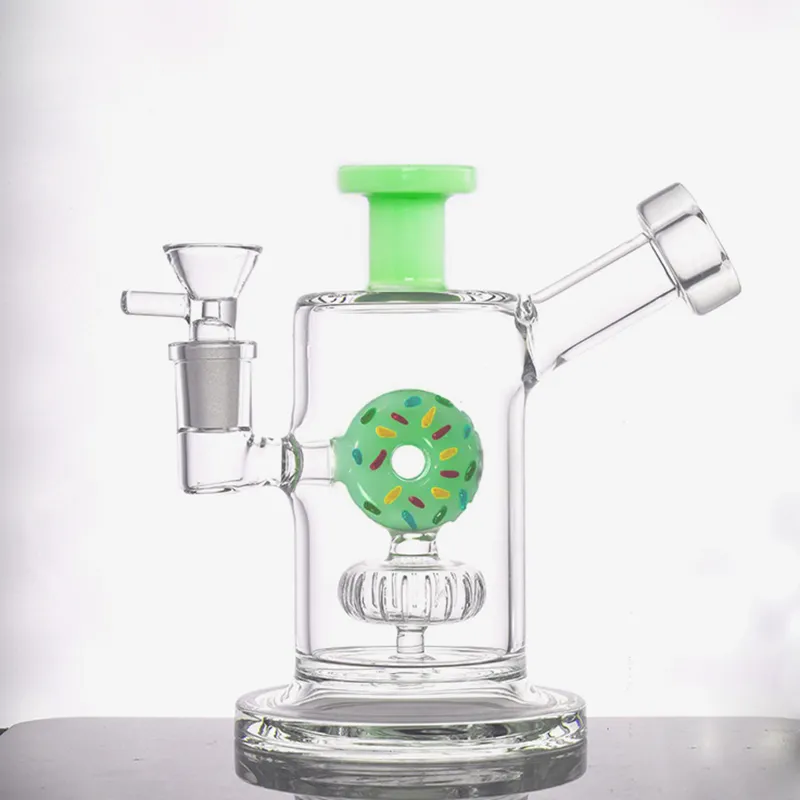 Unique Verre Dab Rig Bong Narguilé Girly Mignon Donut Matrice Perc Fumer Pipe À Eau 14mm Joint Dab Rig Bong avec Tabac Fumer Bol