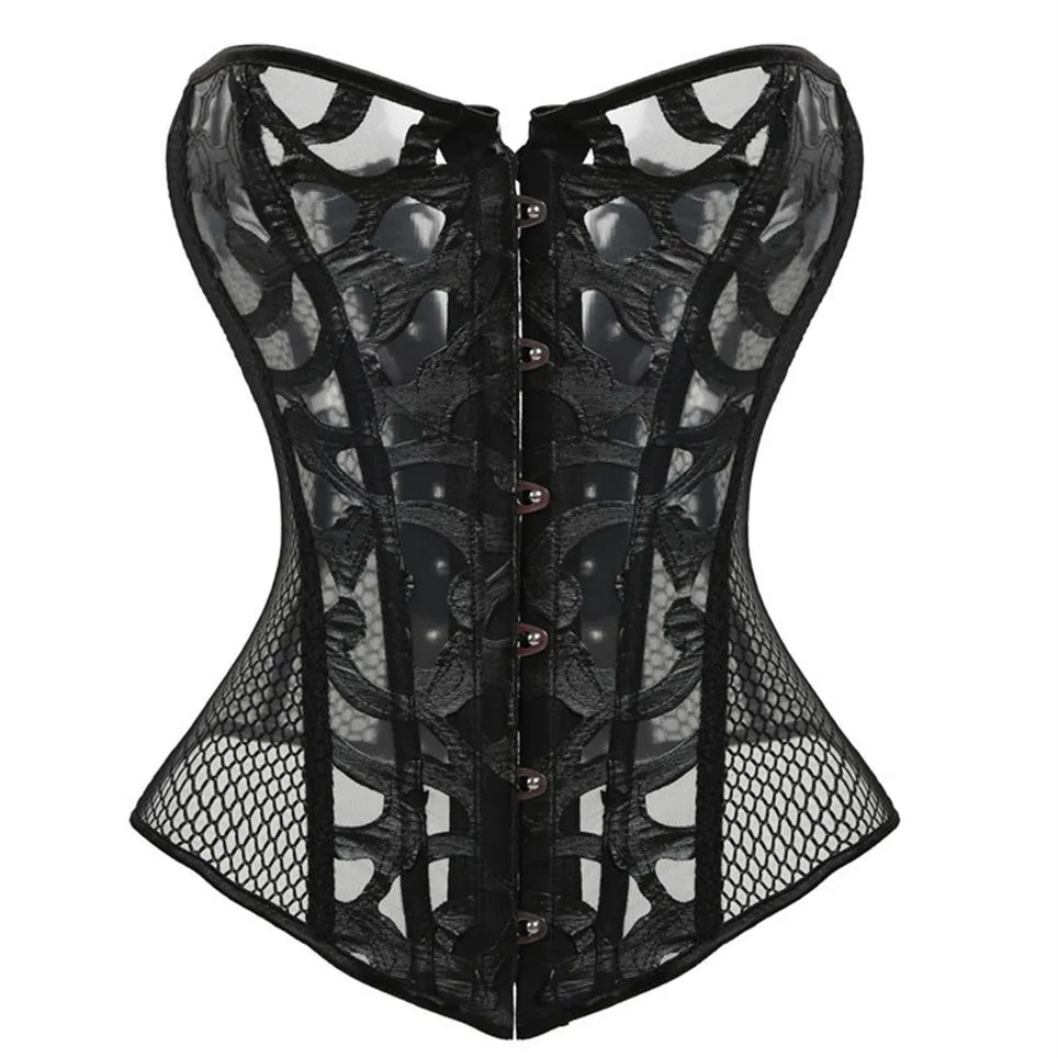 Sexy Mesh Corsets and Bustie Elastic Net Hollow Out Flowers Design Busk Closure Bustier Corset Body Shapewear cincher corselet 8122855