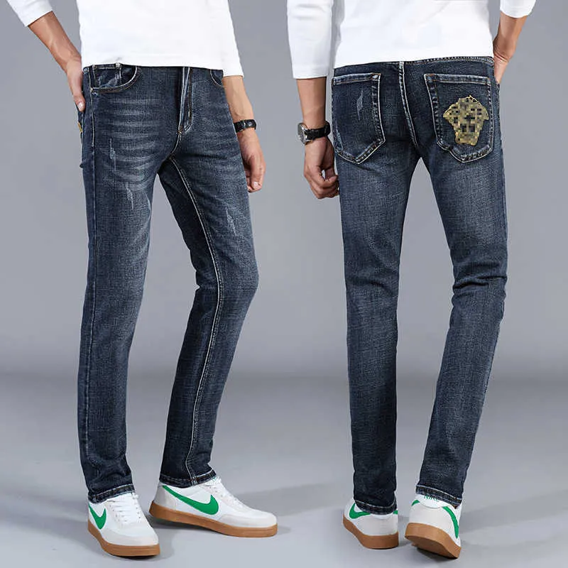 Men's Jeans designer 2022 verão novo jeans, personalidade masculina, marca de moda, luxo leve, elástico, ajuste fino, calças de estilo europeu PD51