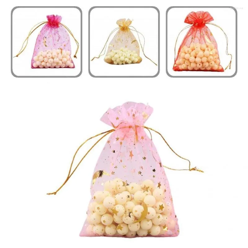 Present Wrap 100st/Set Candy Bag DrawString Wide Begagnad GASE Sheer Moon Star Printed Pouch Christmas Supplies