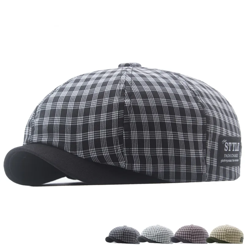 2023 nouveaux bérets hommes femmes Vintage Plaid gavroche béret chapeau rétro réglable octogonal casquette nouveau printemps été respirant béret casquette