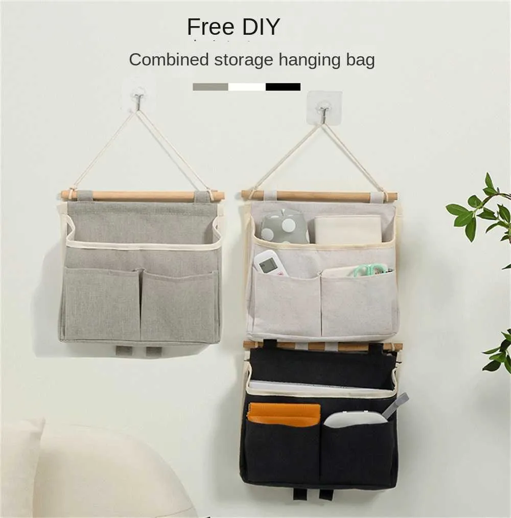 Hanging Storage Organizer Bag With Hooks - Multifunctional Fabric Wall Or Door Organizer, Grey