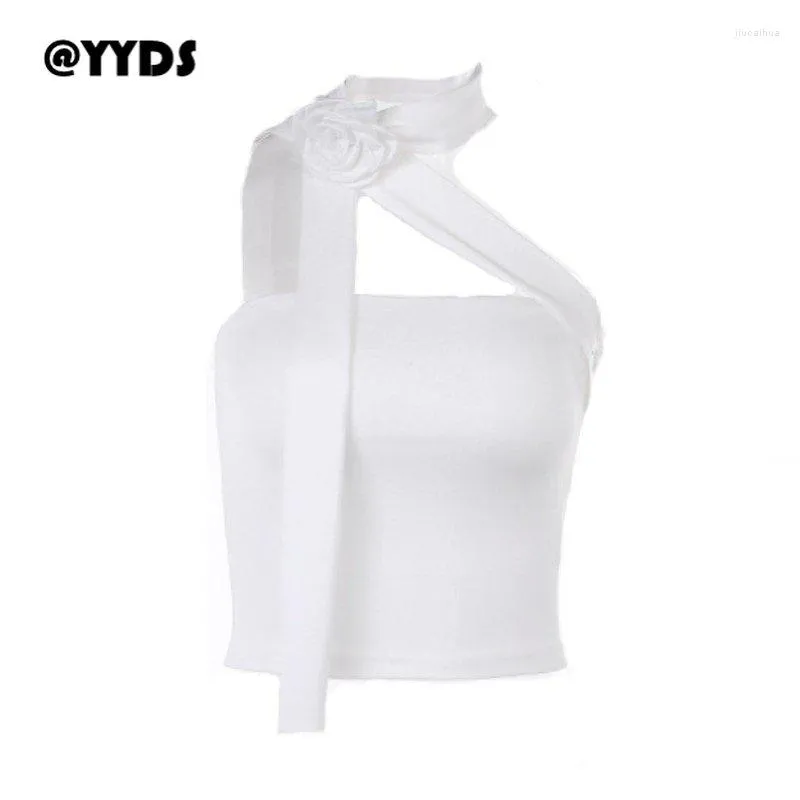 Débardeurs pour femmes noir et blanc fleur écharpe Streamer Style court épicé filles haut mode d'été avec nombril ouvert polyvalent réservoir