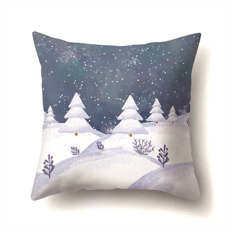 Kudde/dekorativ 45x45cm Cartoon Fawn Snow Scene Cover vardagsrum soffa kontorssitt bil midja kudde omslag heminredning