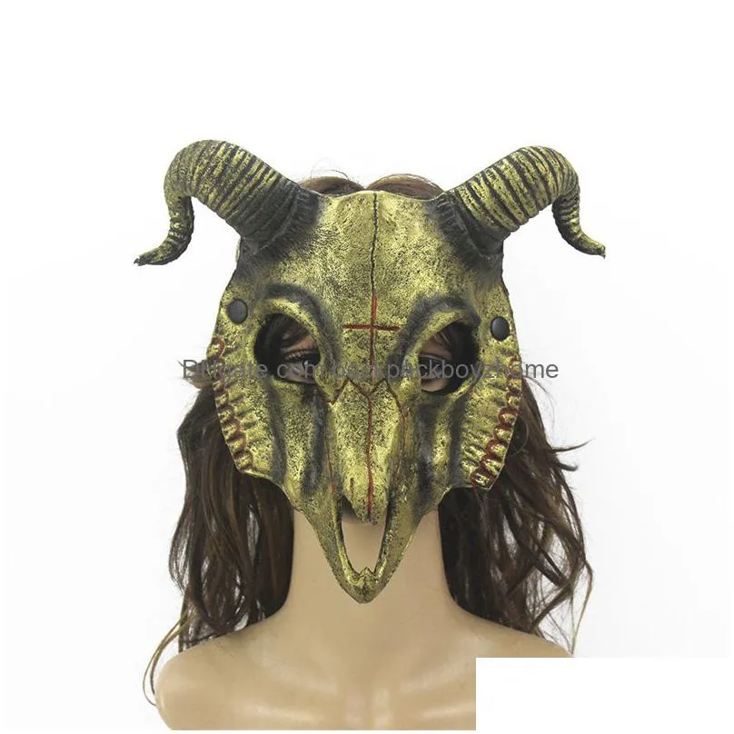 halloween masquerade party goat masks pu full face cover horn devil mask for cosplay costume