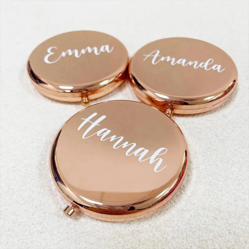 Party Favor Personlig kompakt spegel Rose Gold Travel Pocket Make Up Bridesmaid Gift Bachelorette Favors