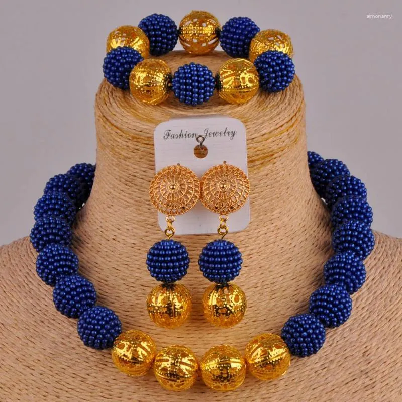 Collier Boucles d'oreilles Set Multicolors Costume de perle simulé Bijoux africain Perles de mariage nigérian SETS FZZ88