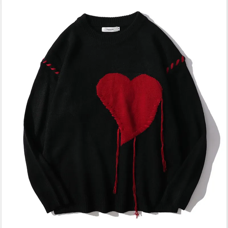 Hommes s T-shirts Kpop Love Heart Suture Punk Jumper Pull Tricoté Hommes Harajuku Hip Hop Tricots Femmes Pulls Vêtements Coréens Pull Homme 230629