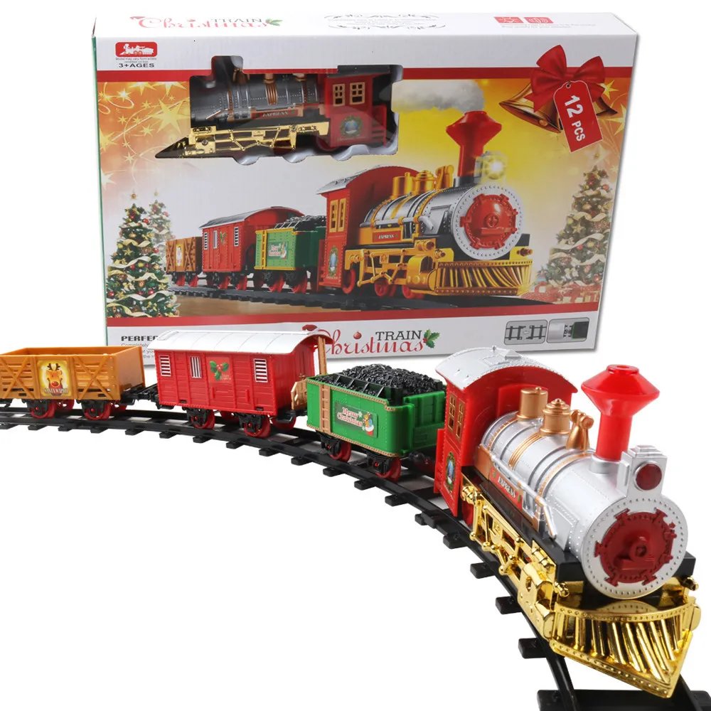 Electric/RC Track Christmas Electric Rail Car Train Music Rail Train Toy Railway Tracks Car Simulation Music Light Xmas Year Gifts 230629