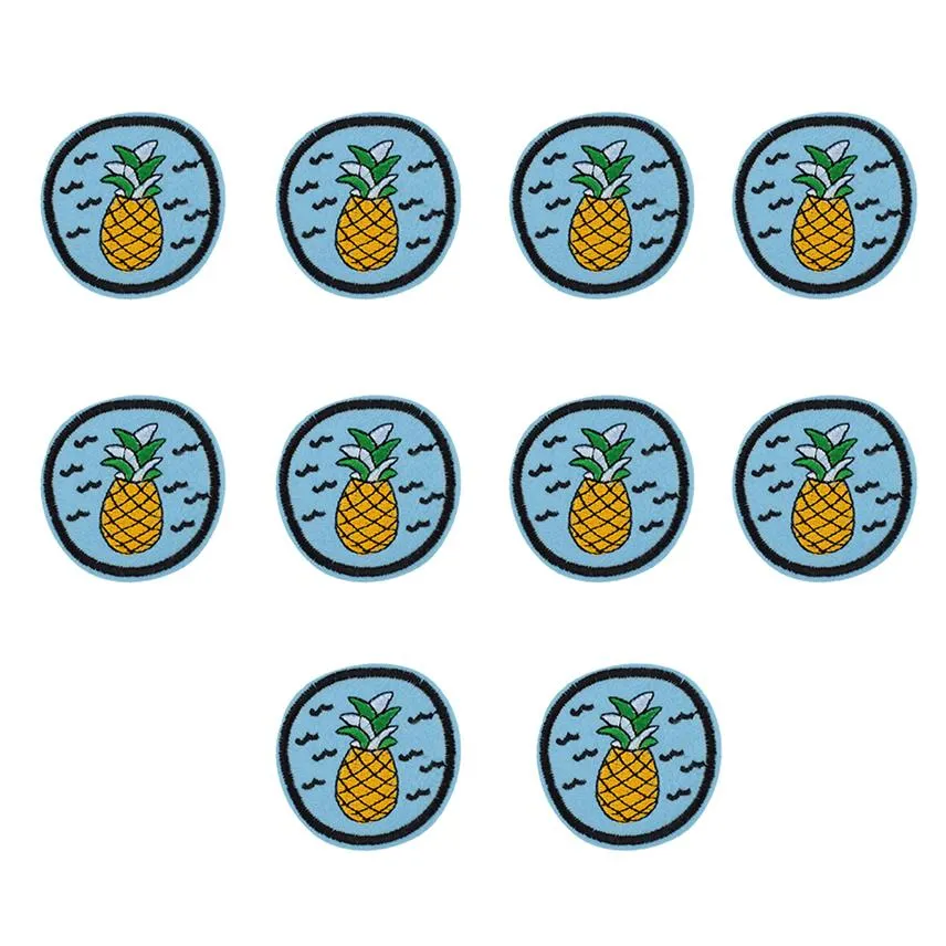 10PCS bule badge embroidery patches for clothing iron pineapple patch for clothes applique sewing accessories on clothes iron on p354F