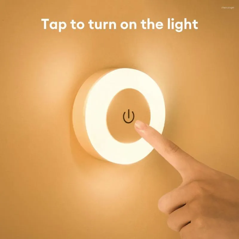 Ночные огни Светодиодный сенсорный светильник с регулируемой яркостью 3 режима USB Аккумуляторная магнитная основа Настенная портативная круглая спальня Кухня Лампа