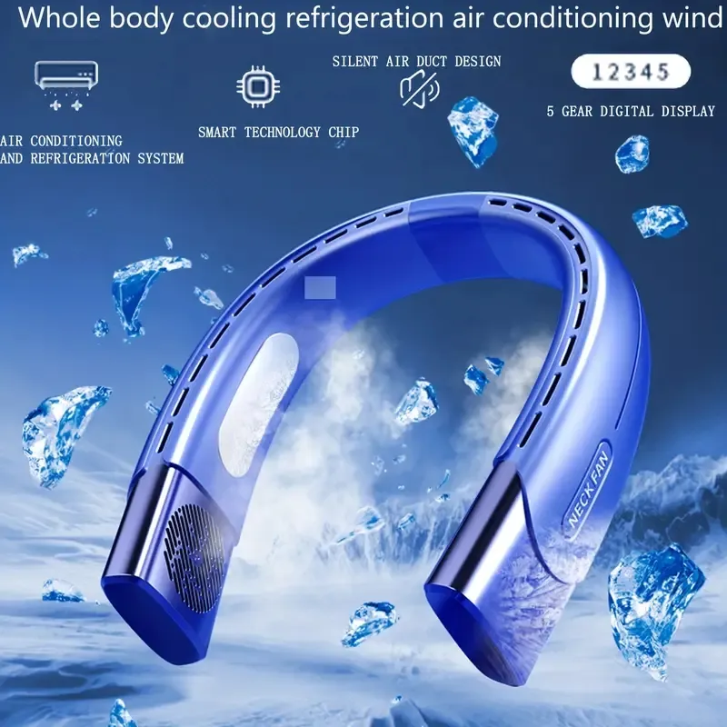 TECアイス磁器冷凍ハンズ無料スポーツブレードレスハンギング、4000mAhの充電式パーソナルウェアラブルブラシレスモーターリーフレスファンを備えたUSB