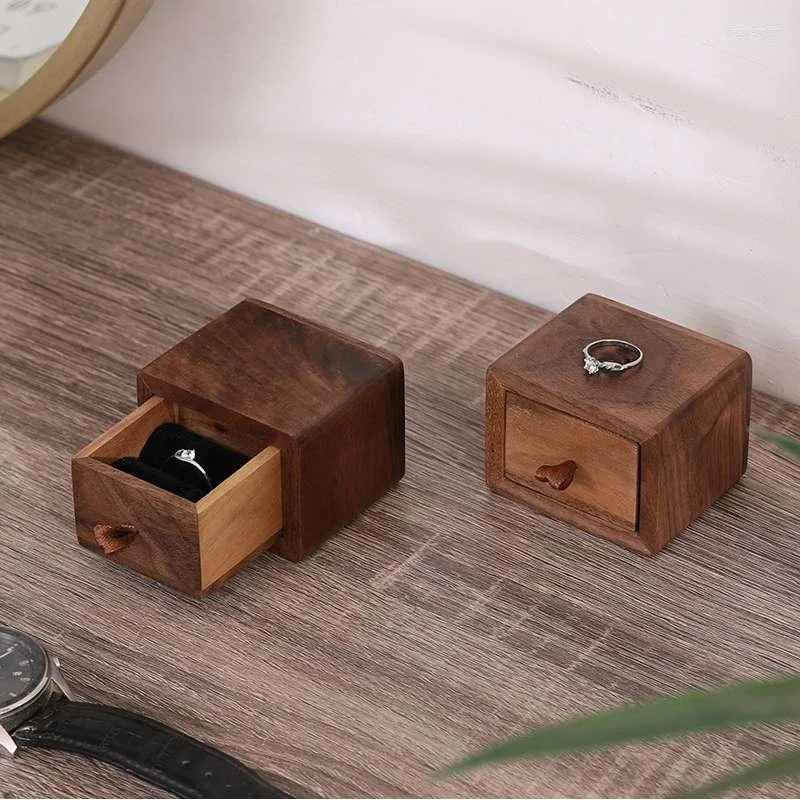 Sieraden Pouches Creatieve Lade Hout Enkele Ring Box Houder Organizer Dubbele Opbergdoos Juwelier Verpakking Geschenk