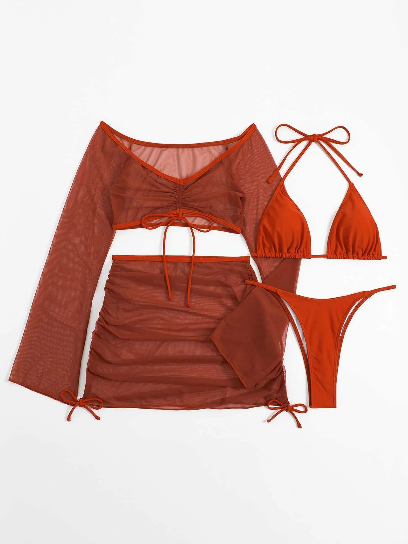 Women's Swimwear Plain Halter Triangle Bikini Swimsuit Cover Up With Skirt Sexy Swimwear Women 2023 Bathing Swimming Suit Beachwear