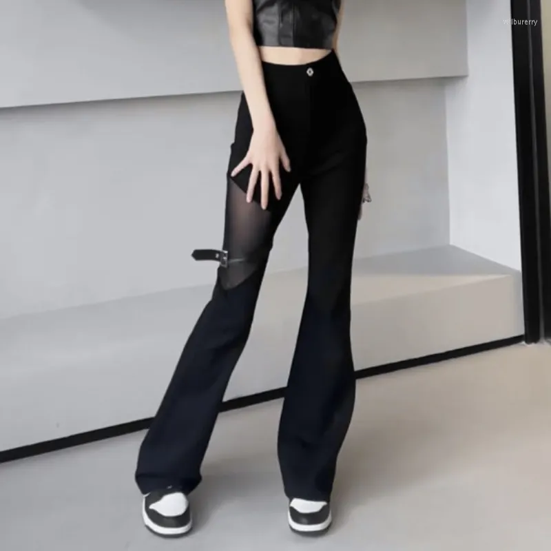 Pantaloni da donna stile coreano pizzo nero gotico donna Sexy Punk pantaloni Harajuku Y2k abiti estivi estetici scuri moda